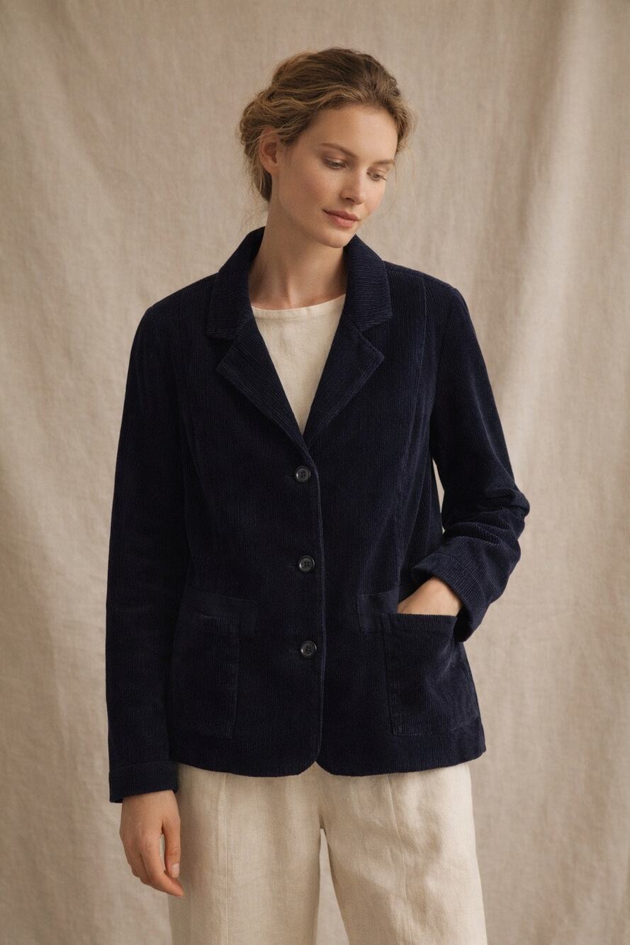 Poetry Womens Corduroy Blazer Size 10 Navy Organic Cotton Hemp Yak Sustainable